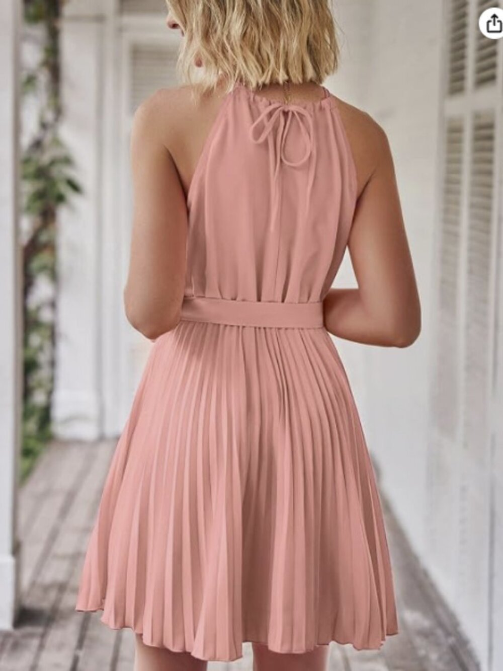NWT BTFBM Halter Neck Summer Dress Resort Sleeveless Sundress Pleated Pink S